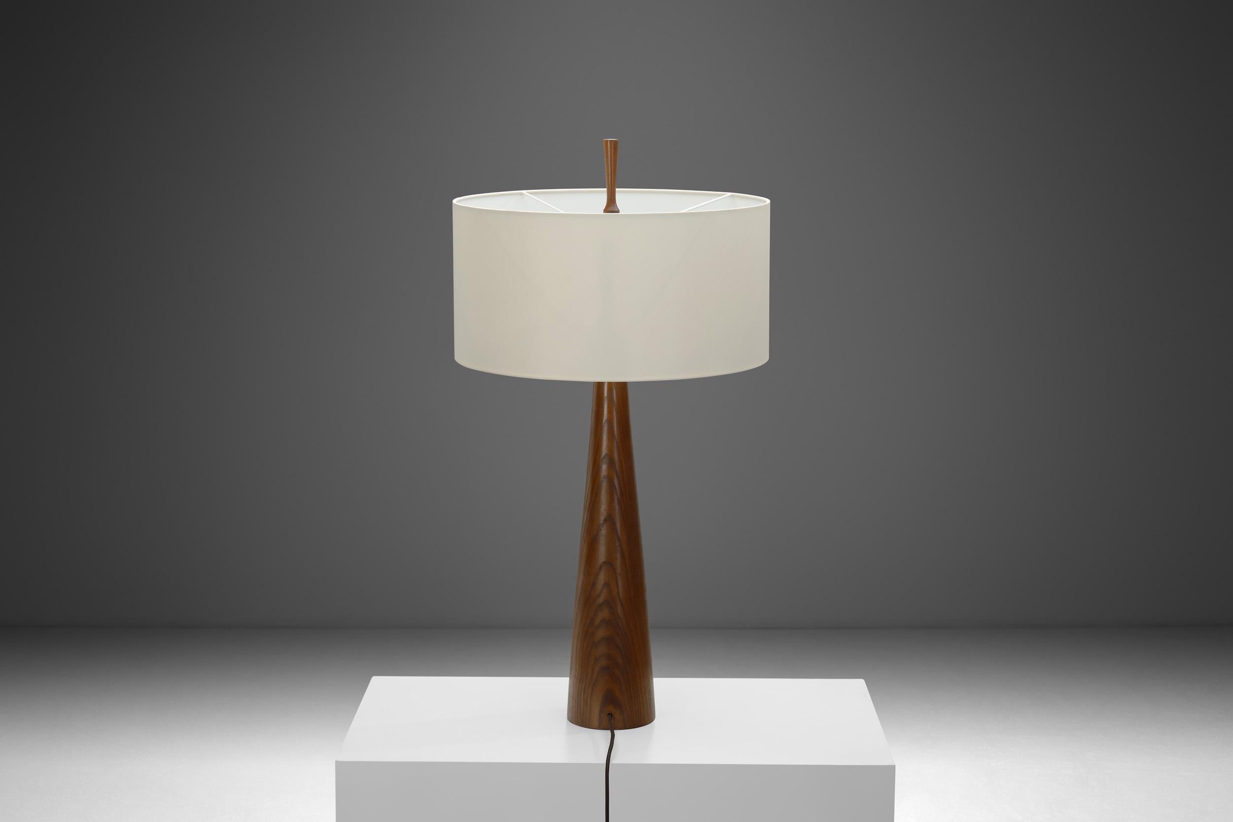 Fabric Large Solid Walnut Table Lamp, France 1970s For Sale