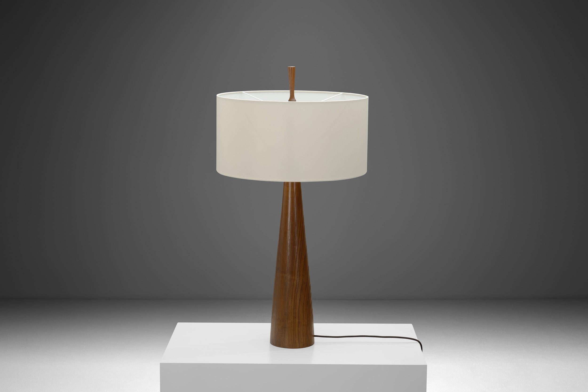 Large Solid Walnut Table Lamp, France 1970s For Sale 2