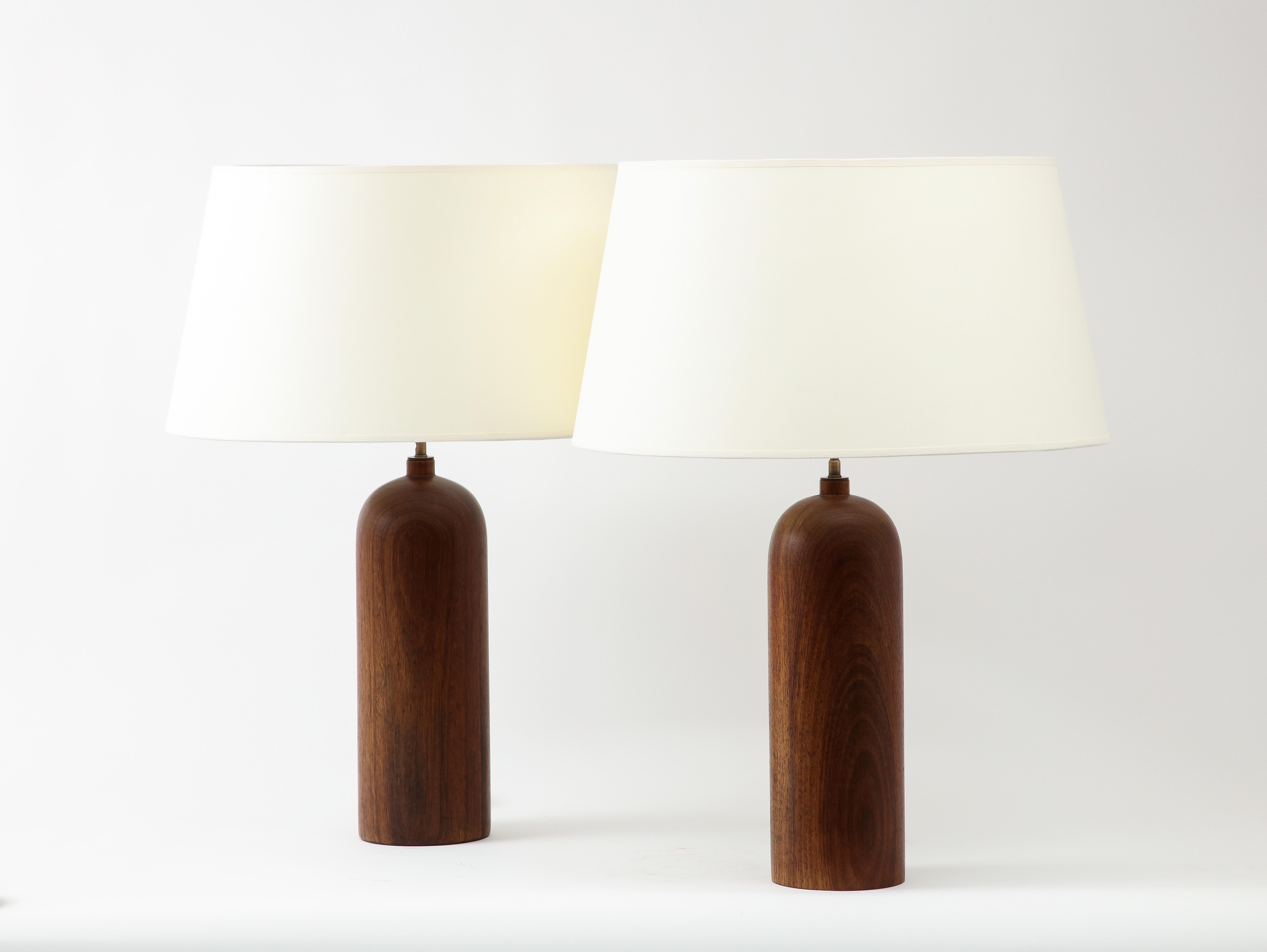 Pair of Large Solid Walnut Table lamps, USA 1960's In Good Condition In New York, NY