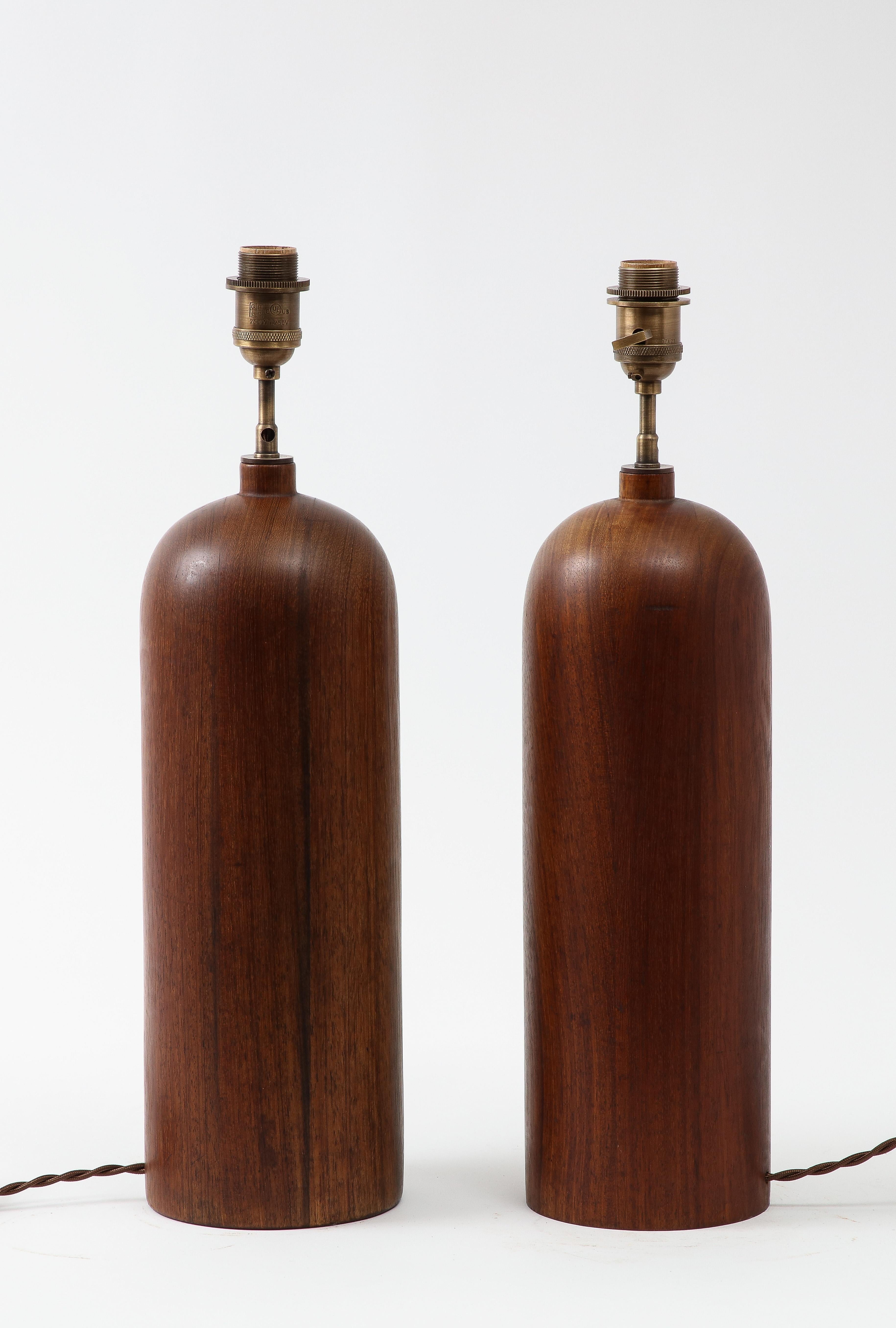 Pair of Large Solid Walnut Table lamps, USA 1960's 1