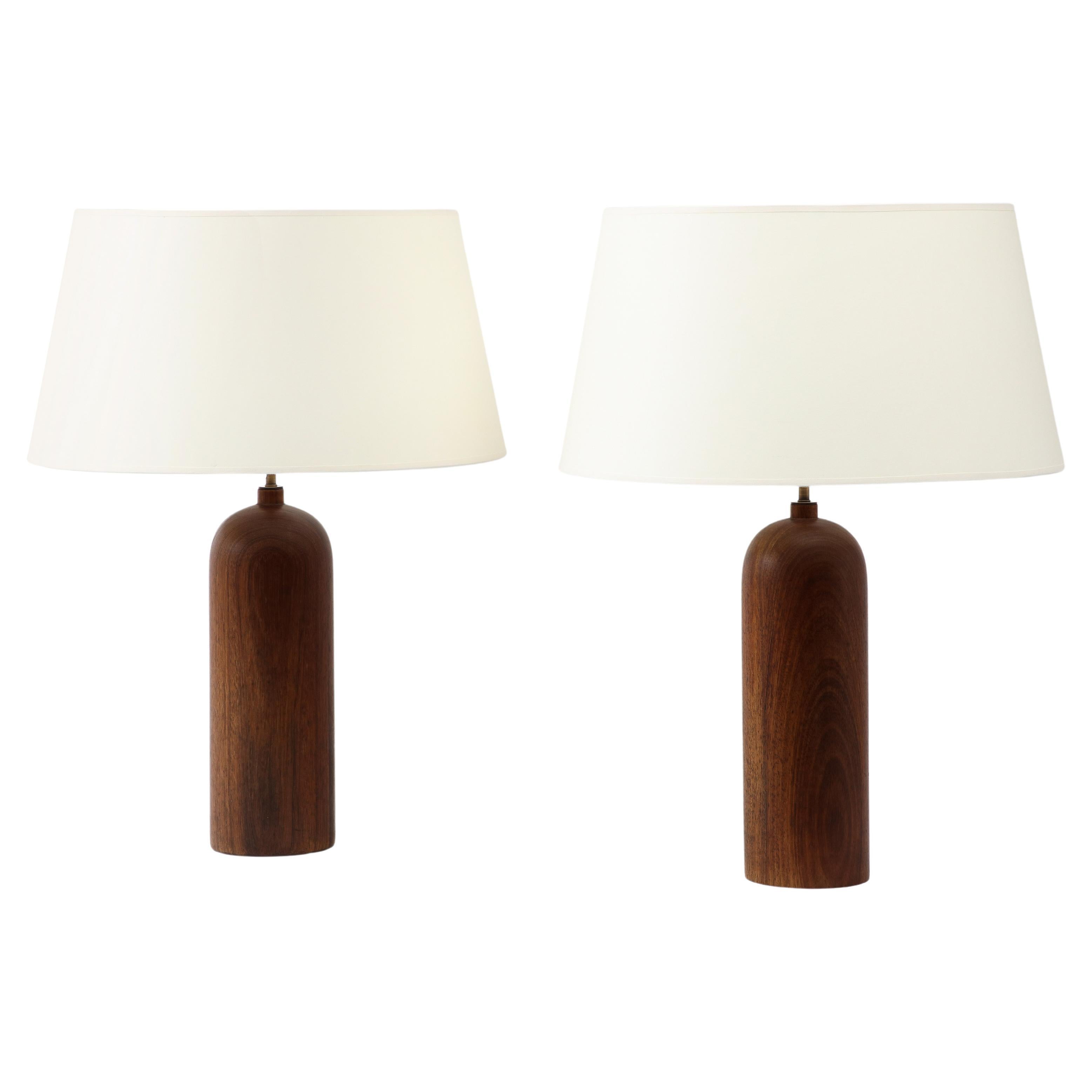 Pair of Large Solid Walnut Table lamps, USA 1960's