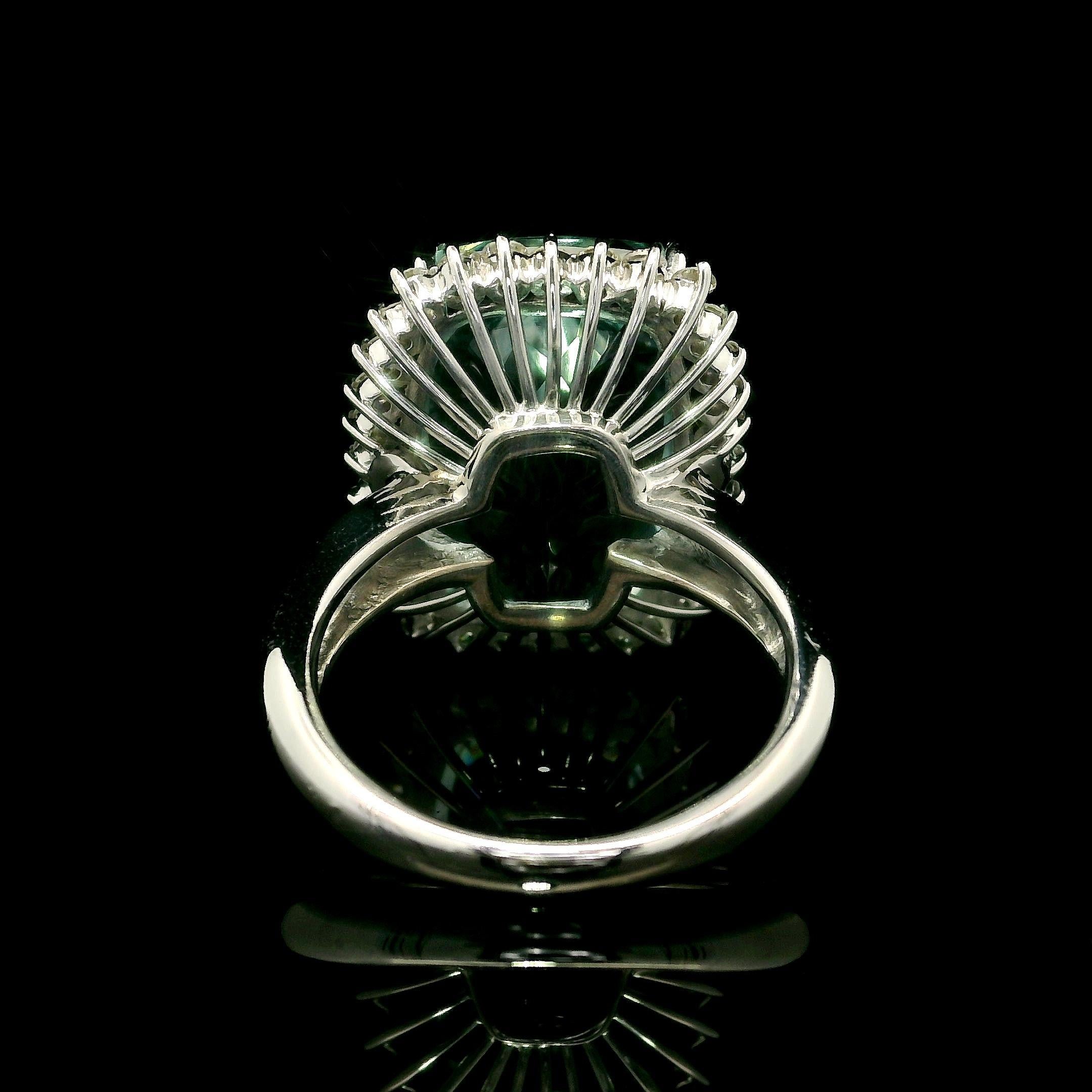 Women's Large Solid White gold 15.09ctw Aquamarine & Diamond Halo Statement Ring For Sale