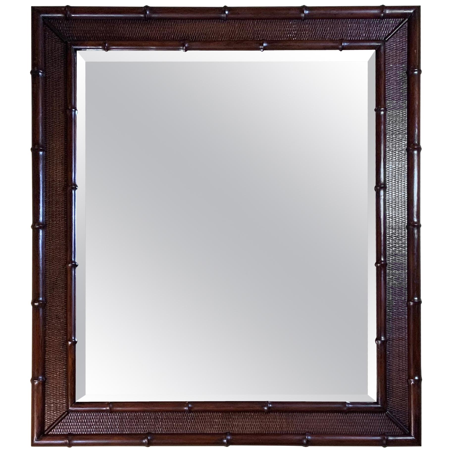 Large Solid Wood Carved Faux Bamboo Mirror