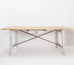 Vintage 1960s Solid Wood Farmhouse Table with Iron Accents
