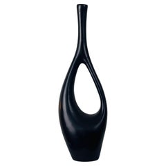 Vintage Large soliflore vase with black ceramic handle by Jean André Doucin, circa 1950.
