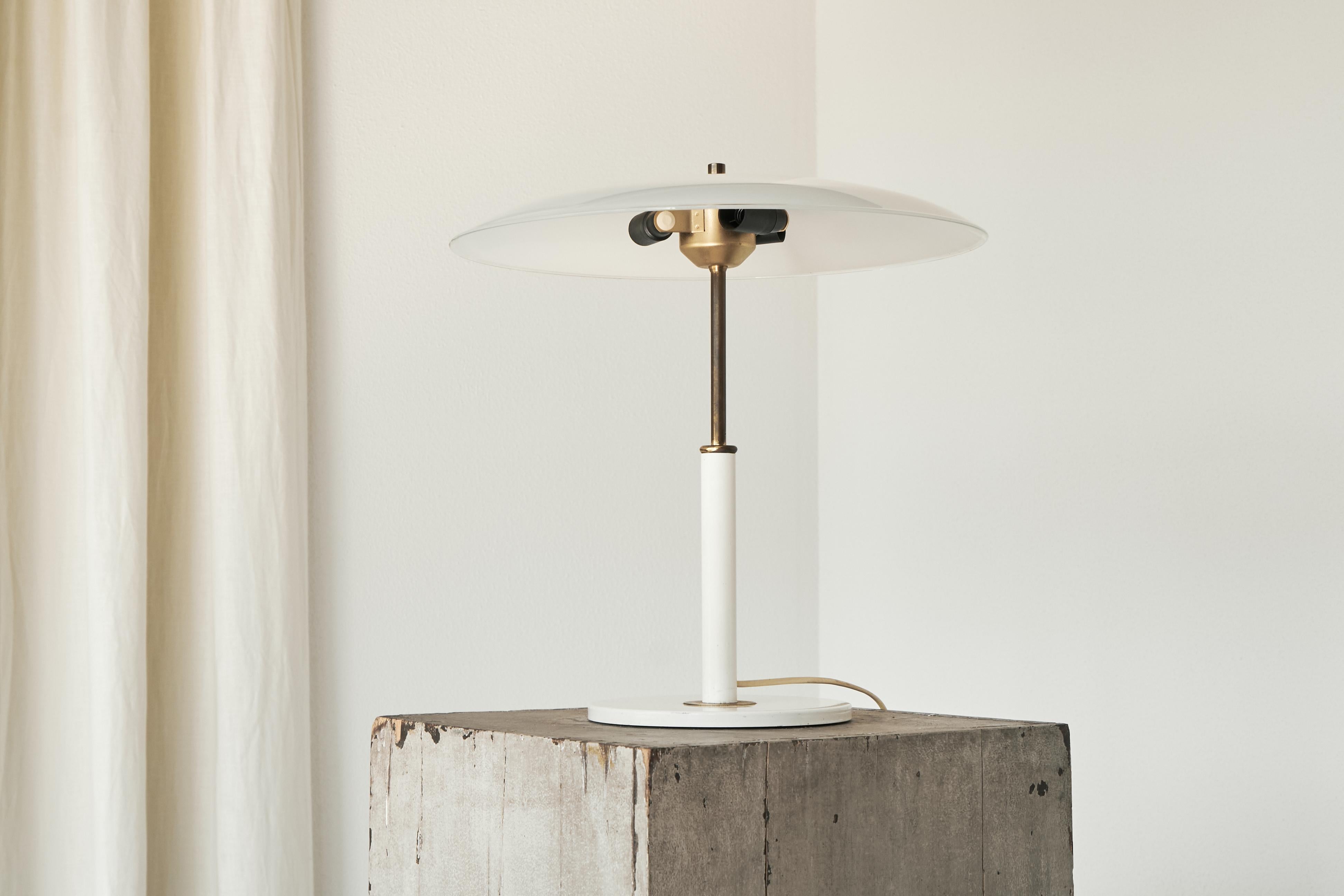 Swedish Large 'Solist' Table Lamp in Metal, Brass and Opaline Glass for IKEA 1990