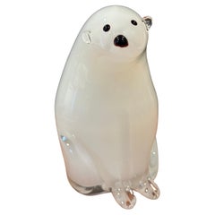 Large Sommerso Art Glass Polar Bear Sculpture by Murano Glass