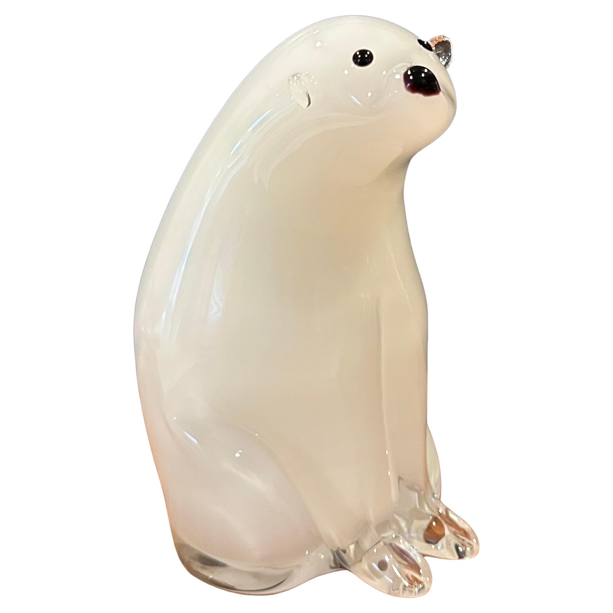 Große Eisbär-Skulptur aus Kunstglas von Murano-Glas Sommerso (Italienisch) im Angebot