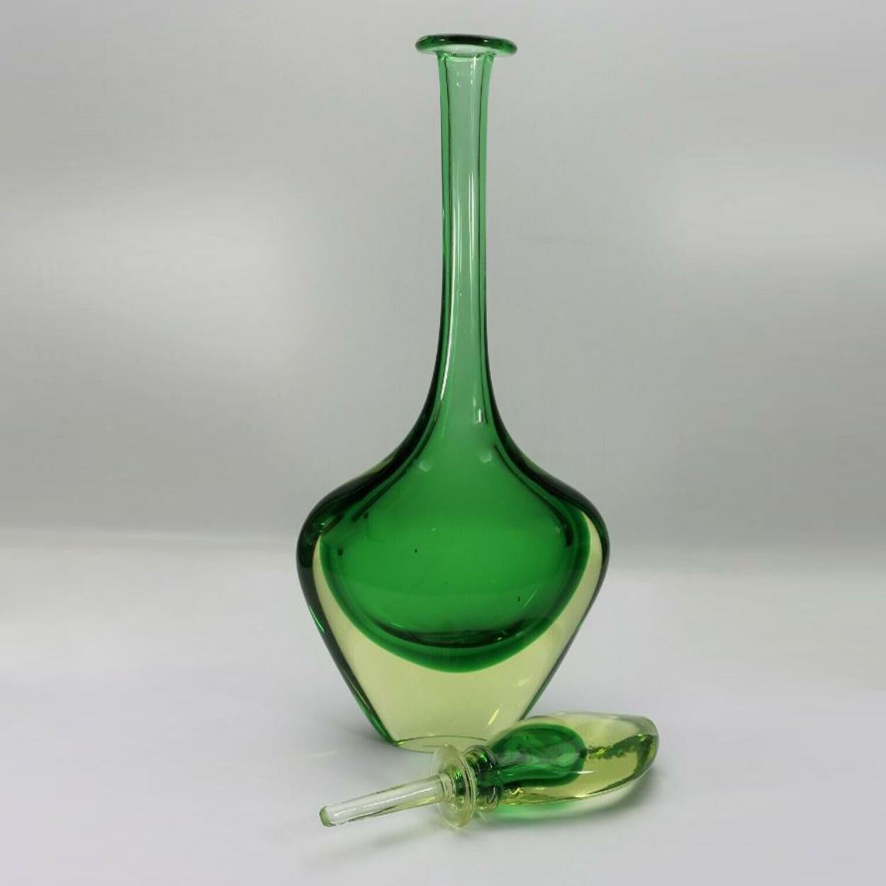 Mid-Century Modern Large Sommerso Carafe F. Poli or M Pinzoni for Seguso, Uranium Glass