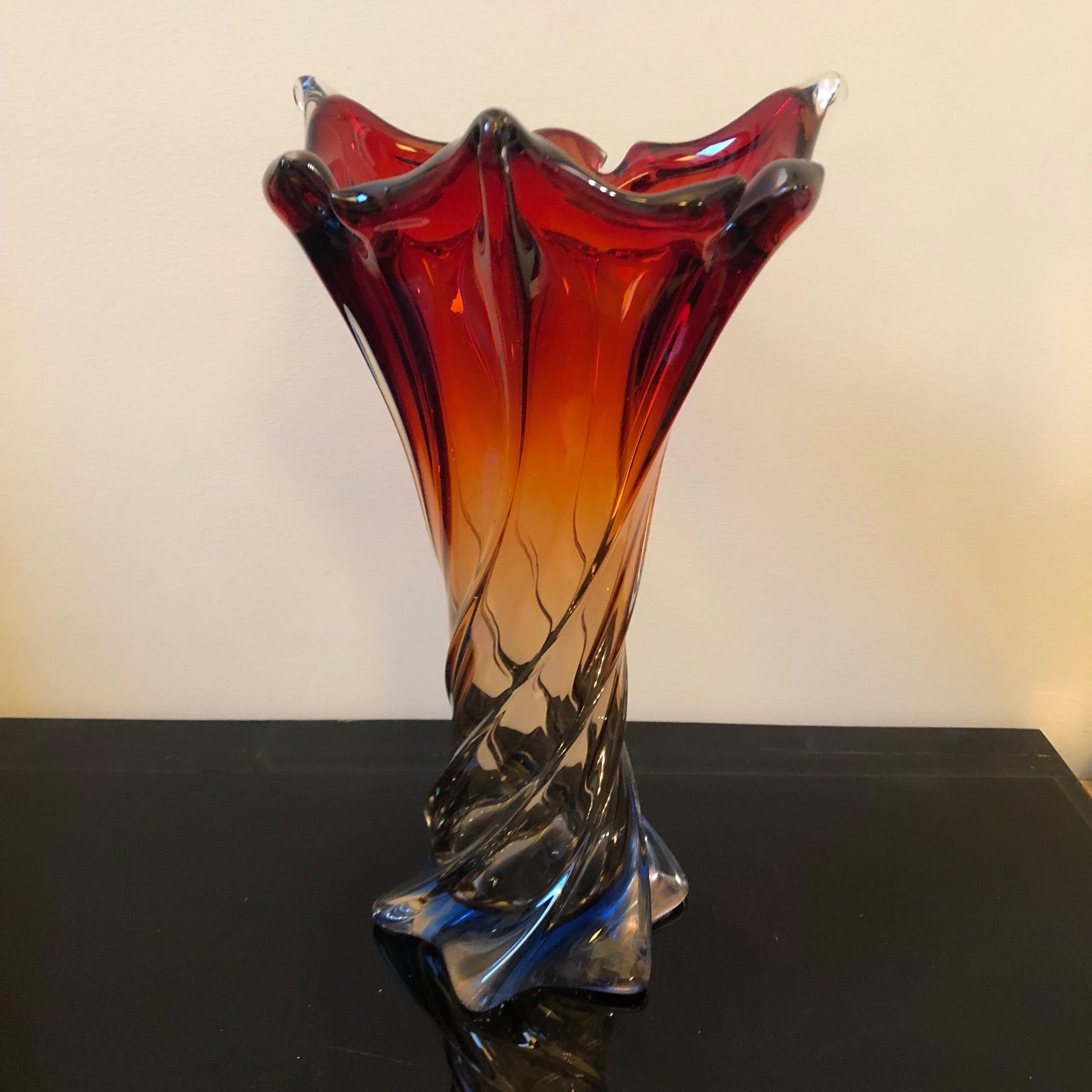 Large Sommerso Red and Blue Murano Glass Italian Vase, circa 1970 5