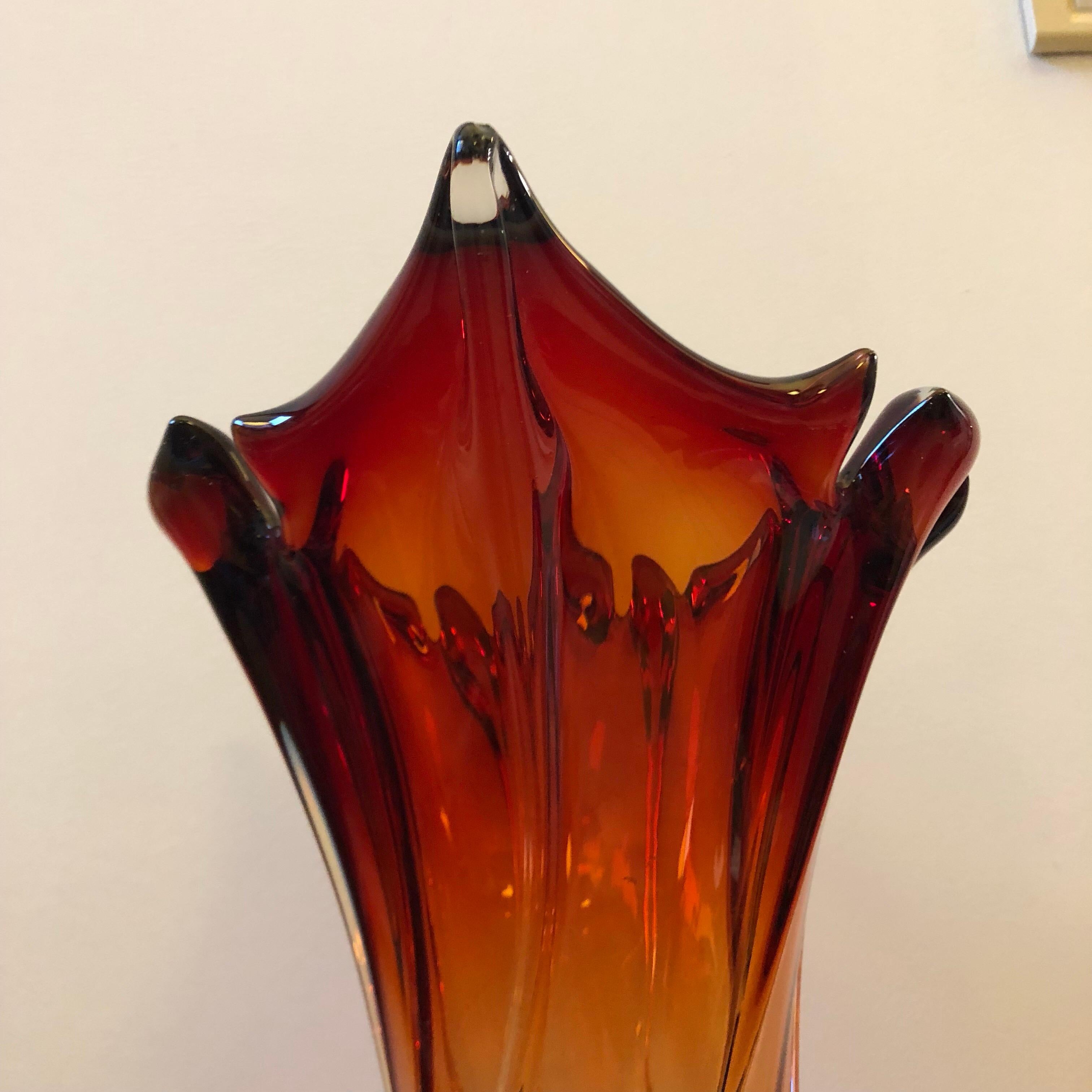 Large Sommerso Red and Blue Murano Glass Italian Vase, circa 1970 6