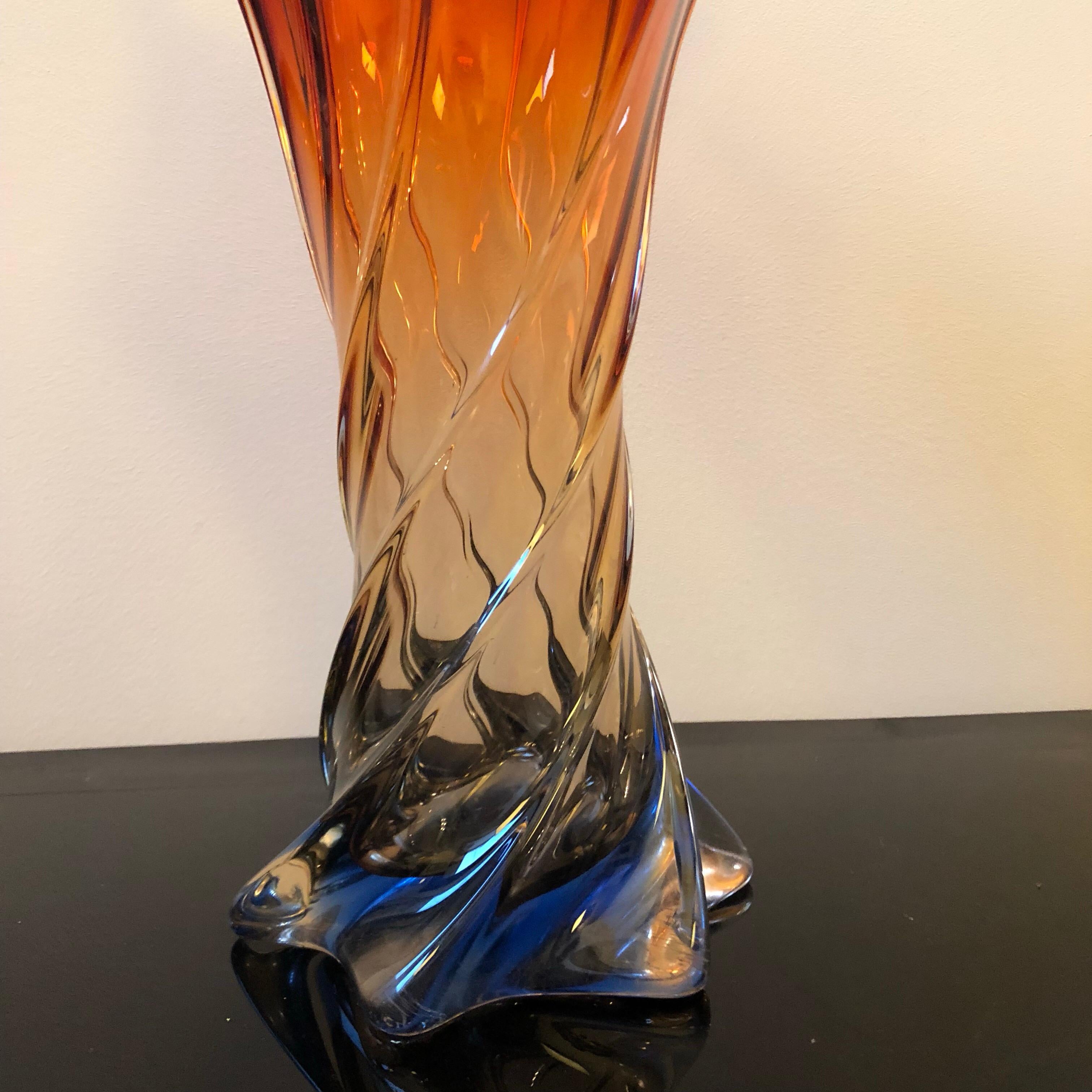 Large Sommerso Red and Blue Murano Glass Italian Vase, circa 1970 7