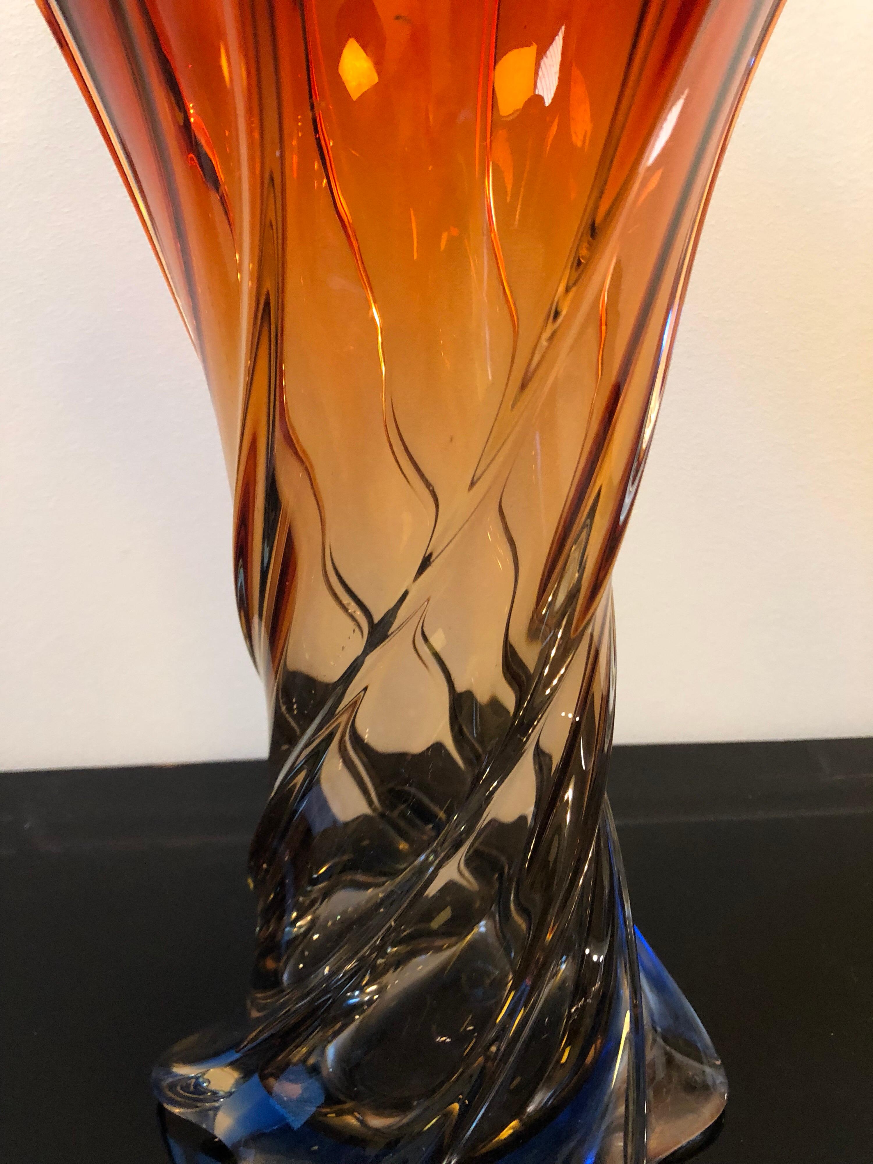 Hand-Crafted Large Sommerso Red and Blue Murano Glass Italian Vase, circa 1970