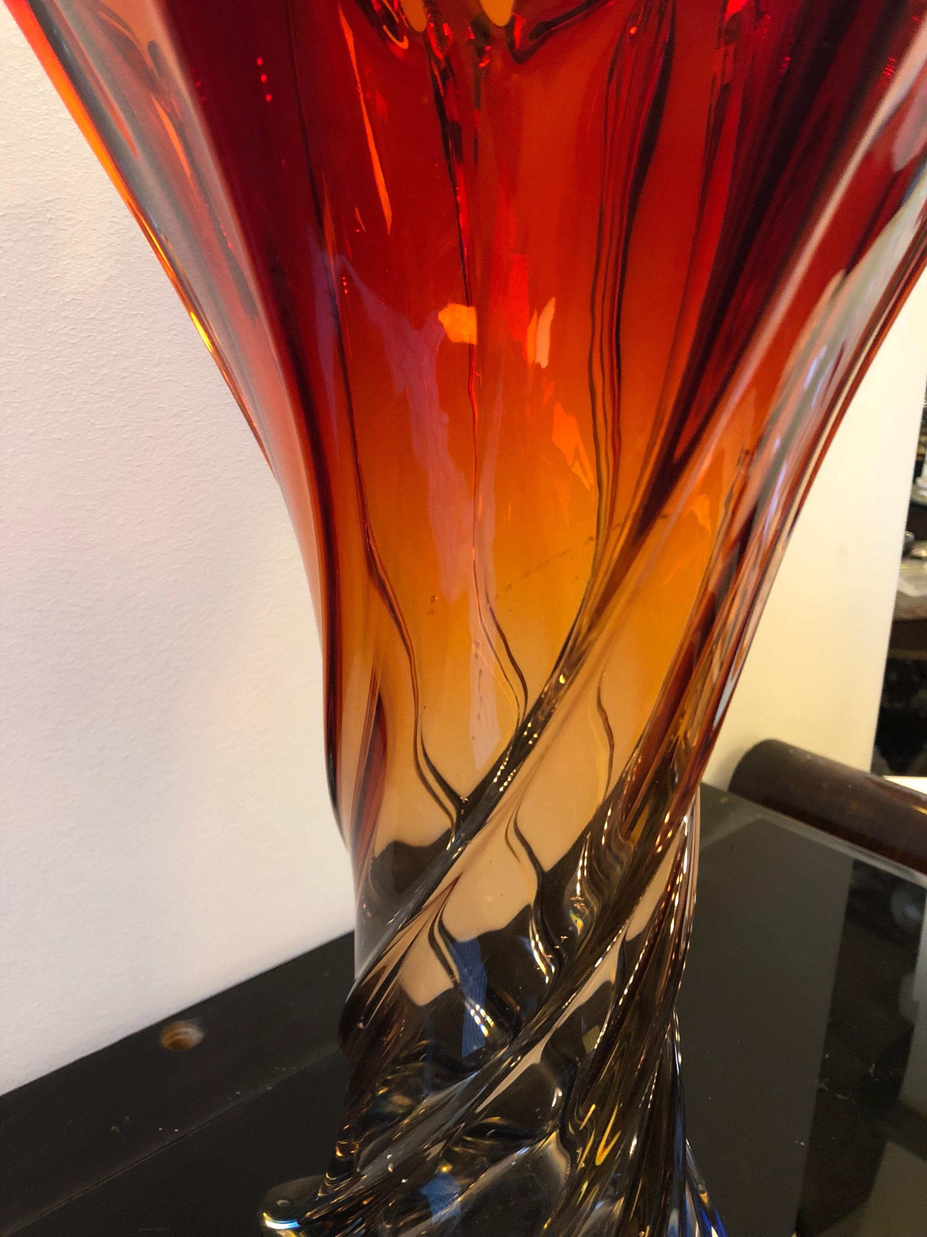 Large Sommerso Red and Blue Murano Glass Italian Vase, circa 1970 1