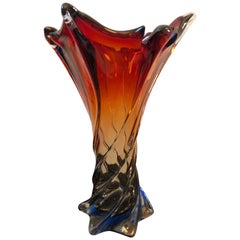 Large Sommerso Red and Blue Murano Glass Italian Vase, circa 1970