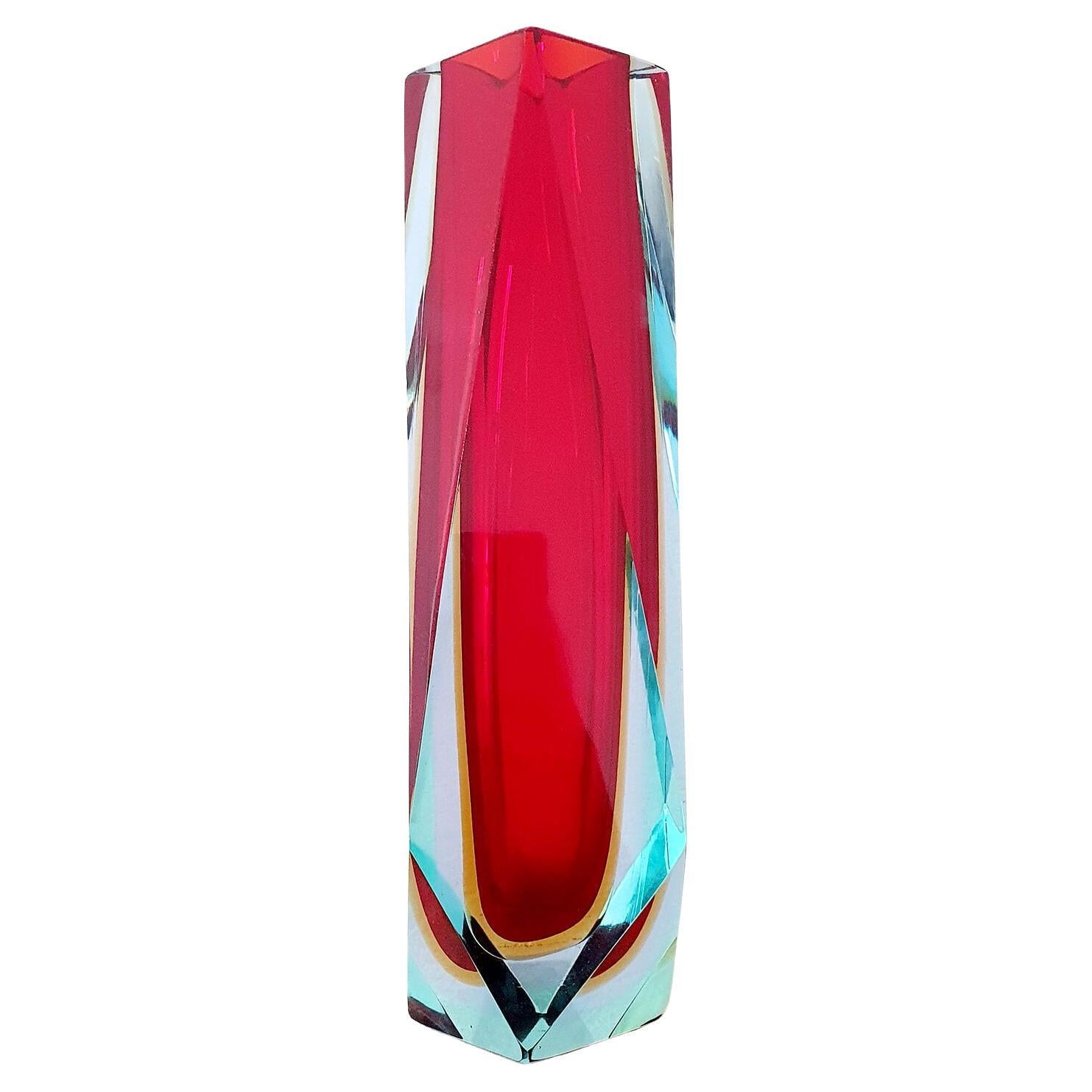 Large Italian Red Murano Glass Sommerso Vase by Mandruzzato, 1960s