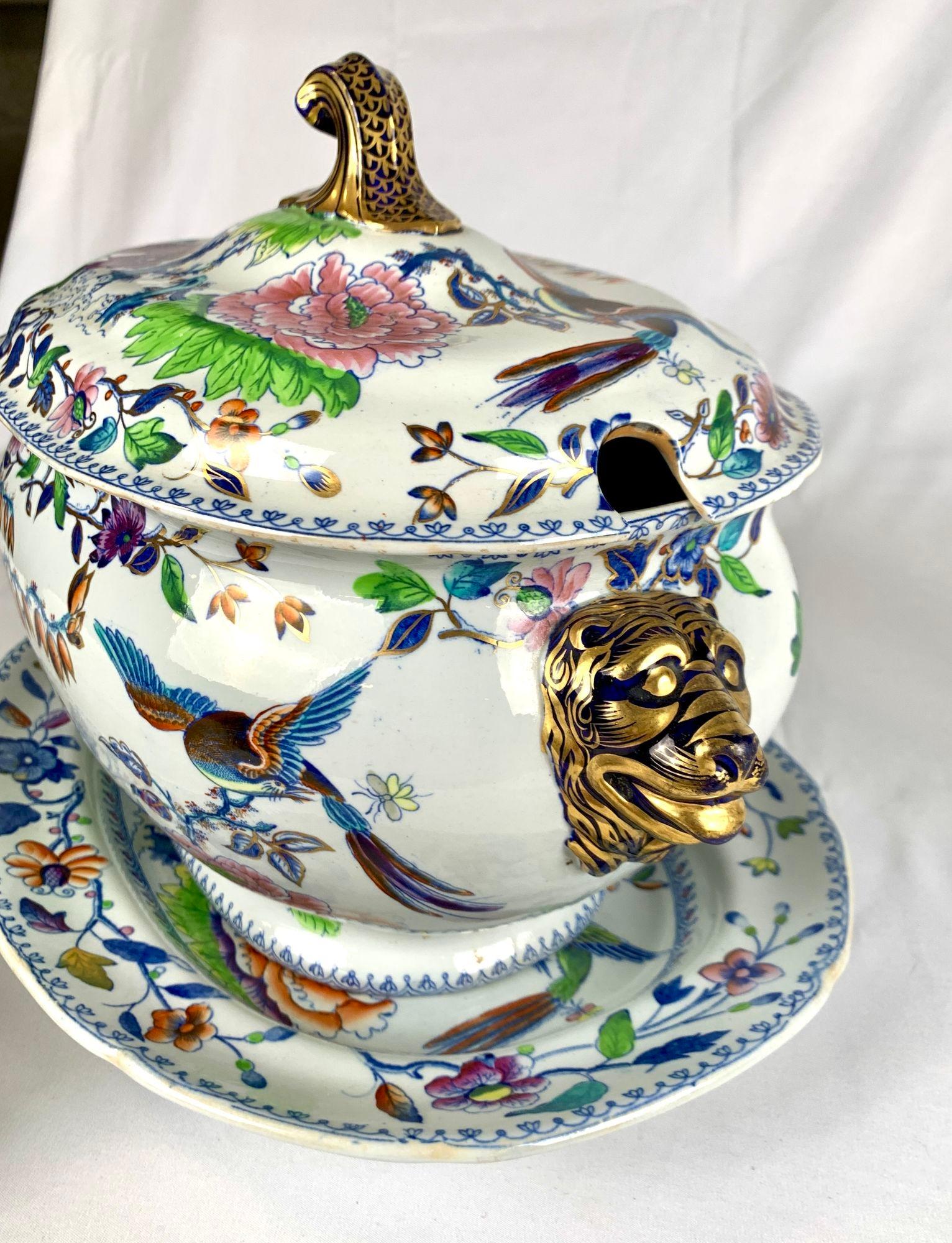 Large Soup Tureen Flying Bird Pattern Made in England Circa 1815 by Davenport 5