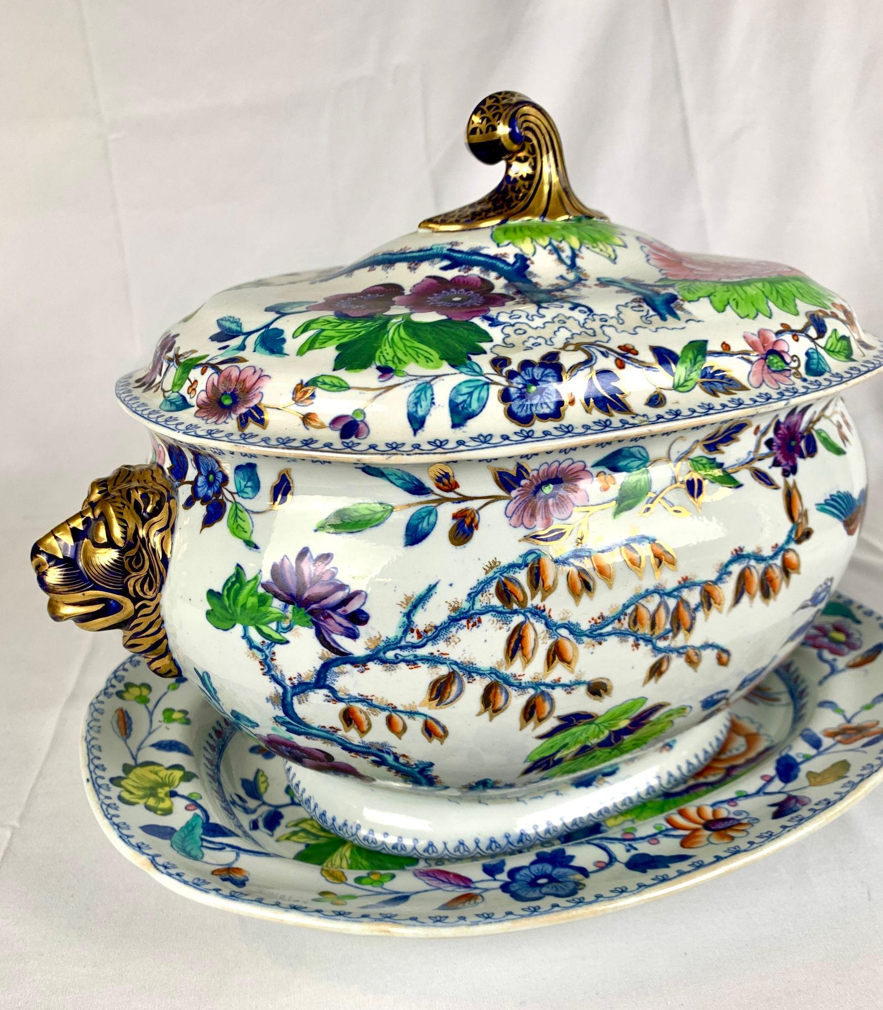 Large Soup Tureen Flying Bird Pattern Made in England Circa 1815 by Davenport 6