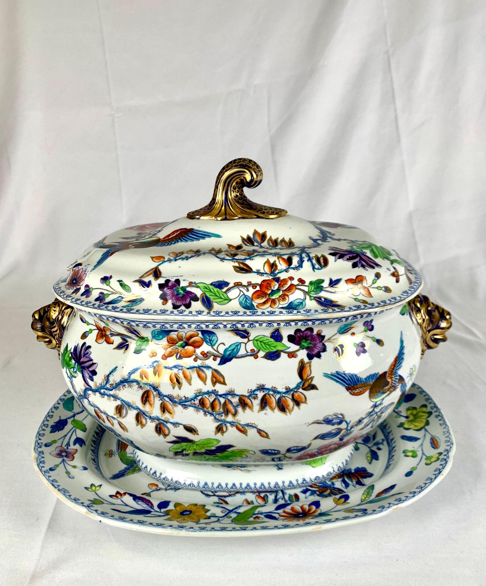 Ironstone Large Soup Tureen Flying Bird Pattern Made in England Circa 1815 by Davenport