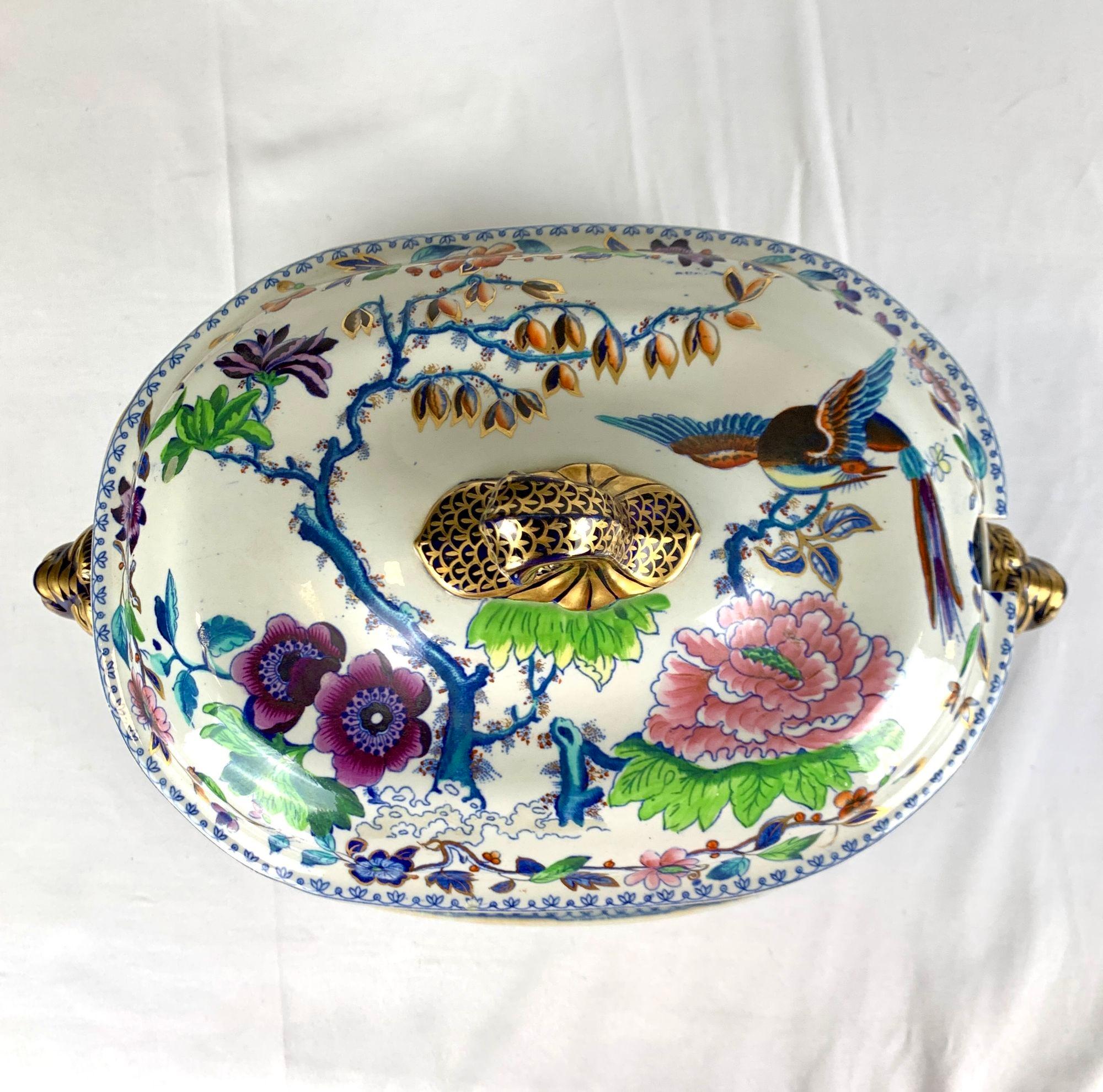 Large Soup Tureen Flying Bird Pattern Made in England Circa 1815 by Davenport 4