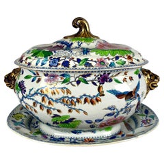 Antique Large Soup Tureen Flying Bird Pattern Made in England Circa 1815 by Davenport