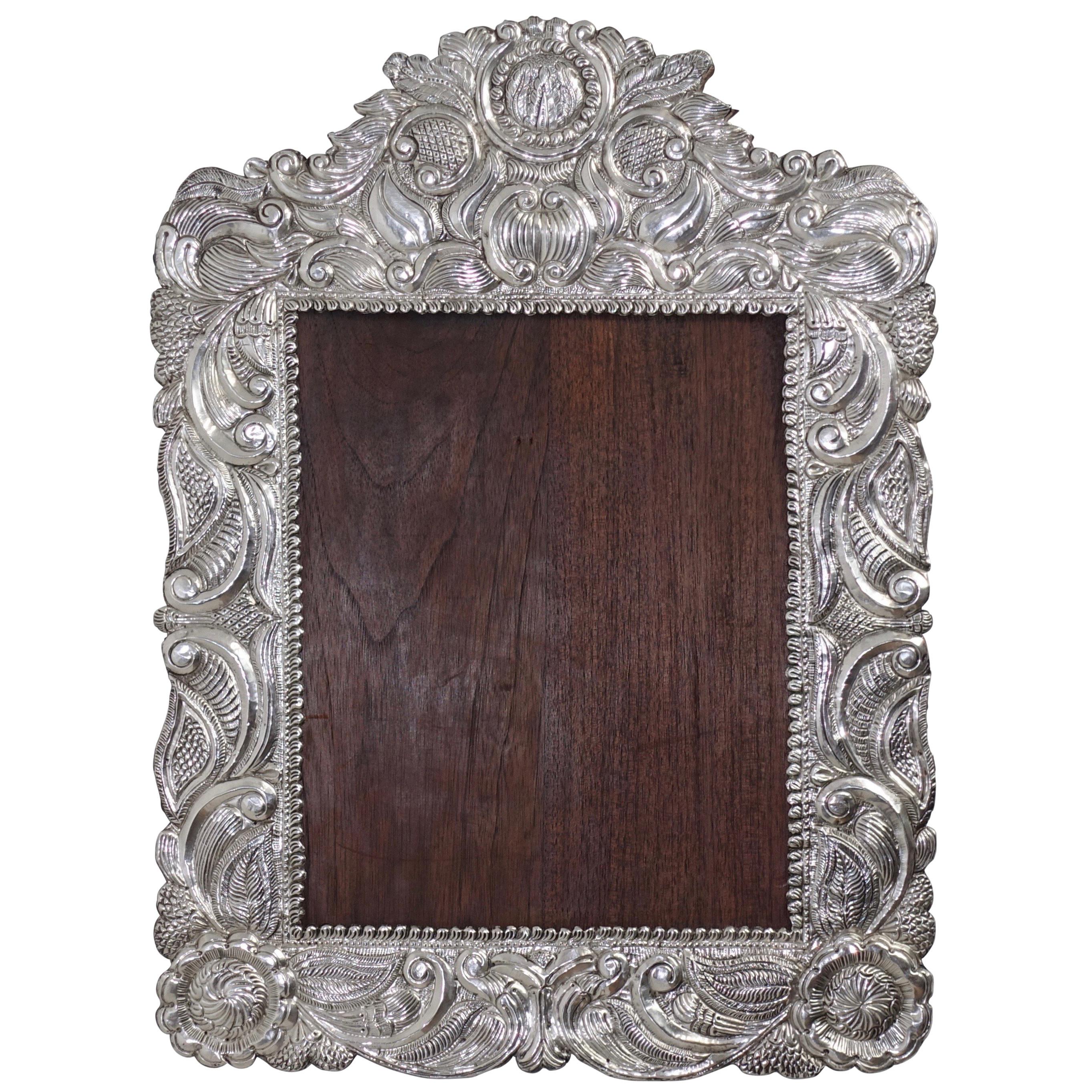 Large South American Repousse Silver Frame, 19th Century