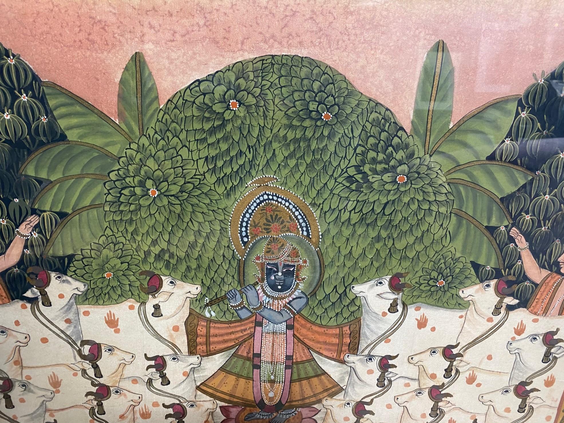 Large South Indian India Asian Hindu Lord Krishna Original Pichwai Painting 3