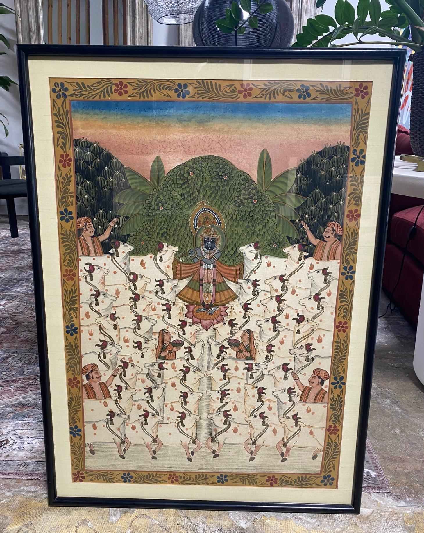 Large South Indian India Asian Hindu Lord Krishna Original Pichwai Painting 10