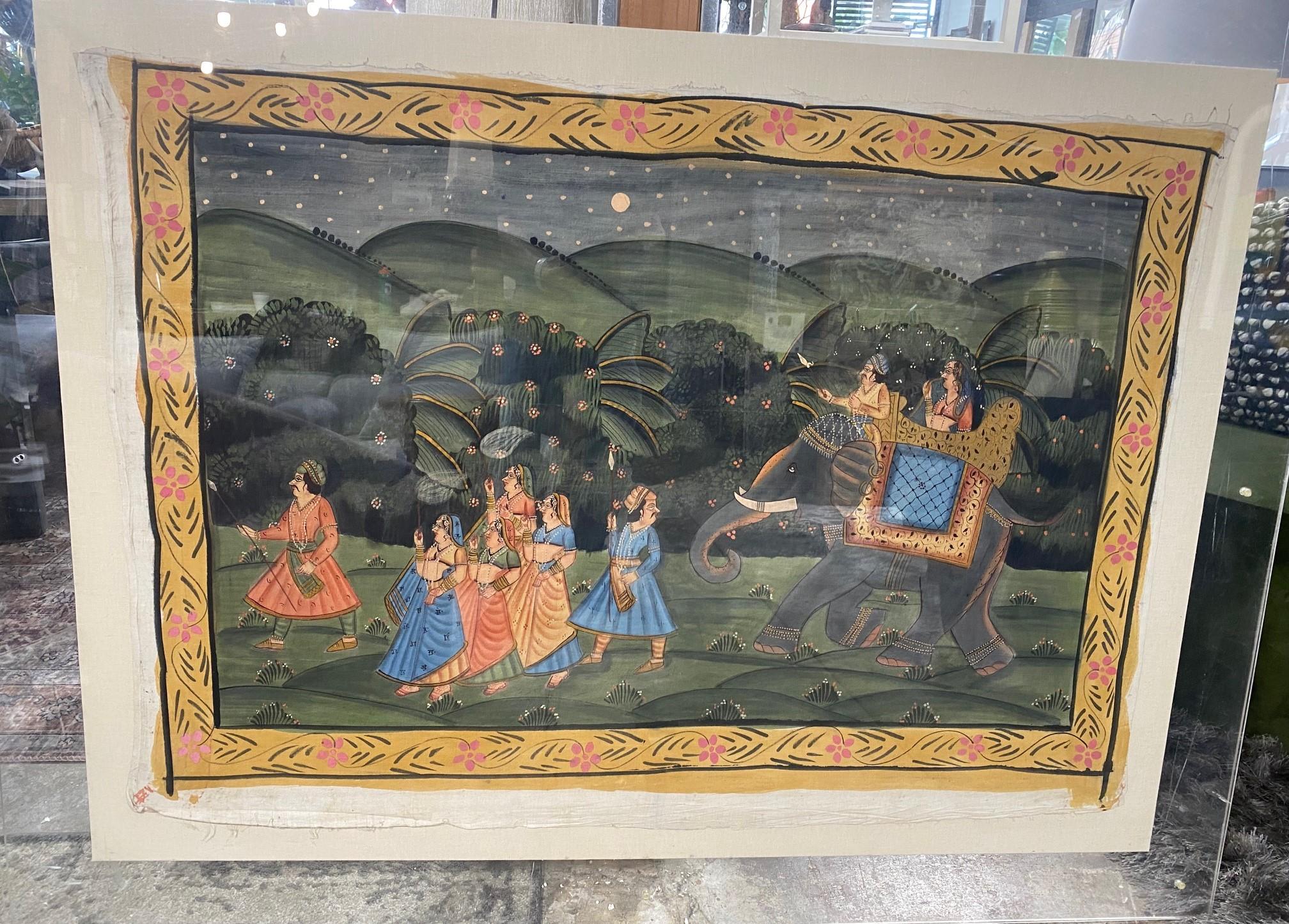 Grande peinture originale de Pichwai représentant une procession d'éléphants, Inde du Sud-Inde en vente 9