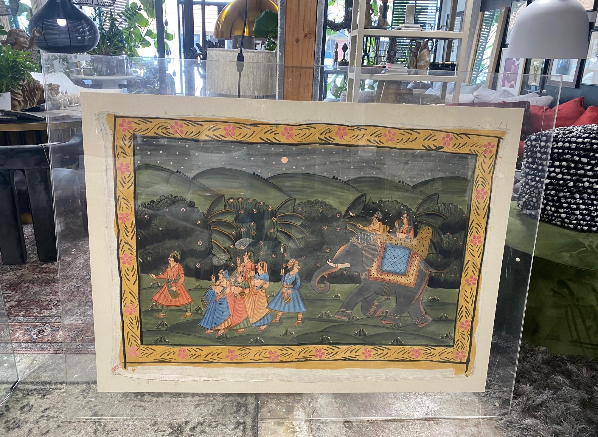 Grande peinture originale de Pichwai représentant une procession d'éléphants, Inde du Sud-Inde en vente 10
