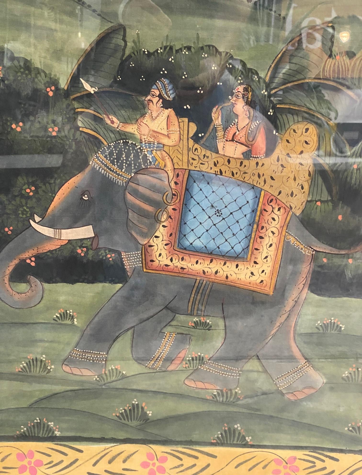 Großes Original-Kichwai-Gemälde einer Elefanten-Prozession aus Südindien, Indien, Asien (Indisch) im Angebot