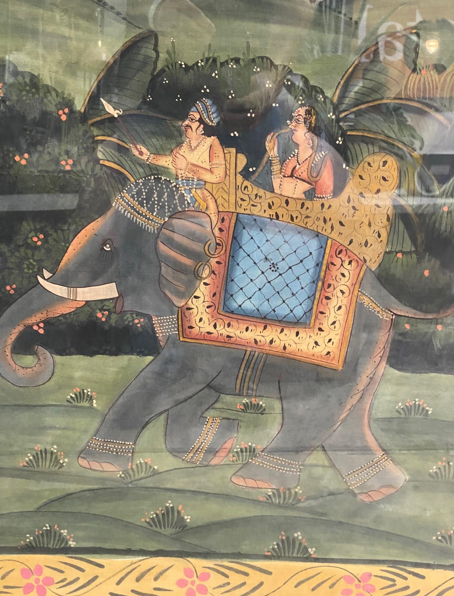 Indiano Grande dipinto di processione di elefanti dell'India meridionale asiatica originale di Pichwai in vendita
