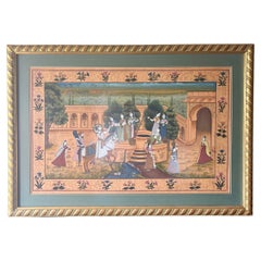 Large South Indian Pichwai Painting on Silk - Courtship Scene