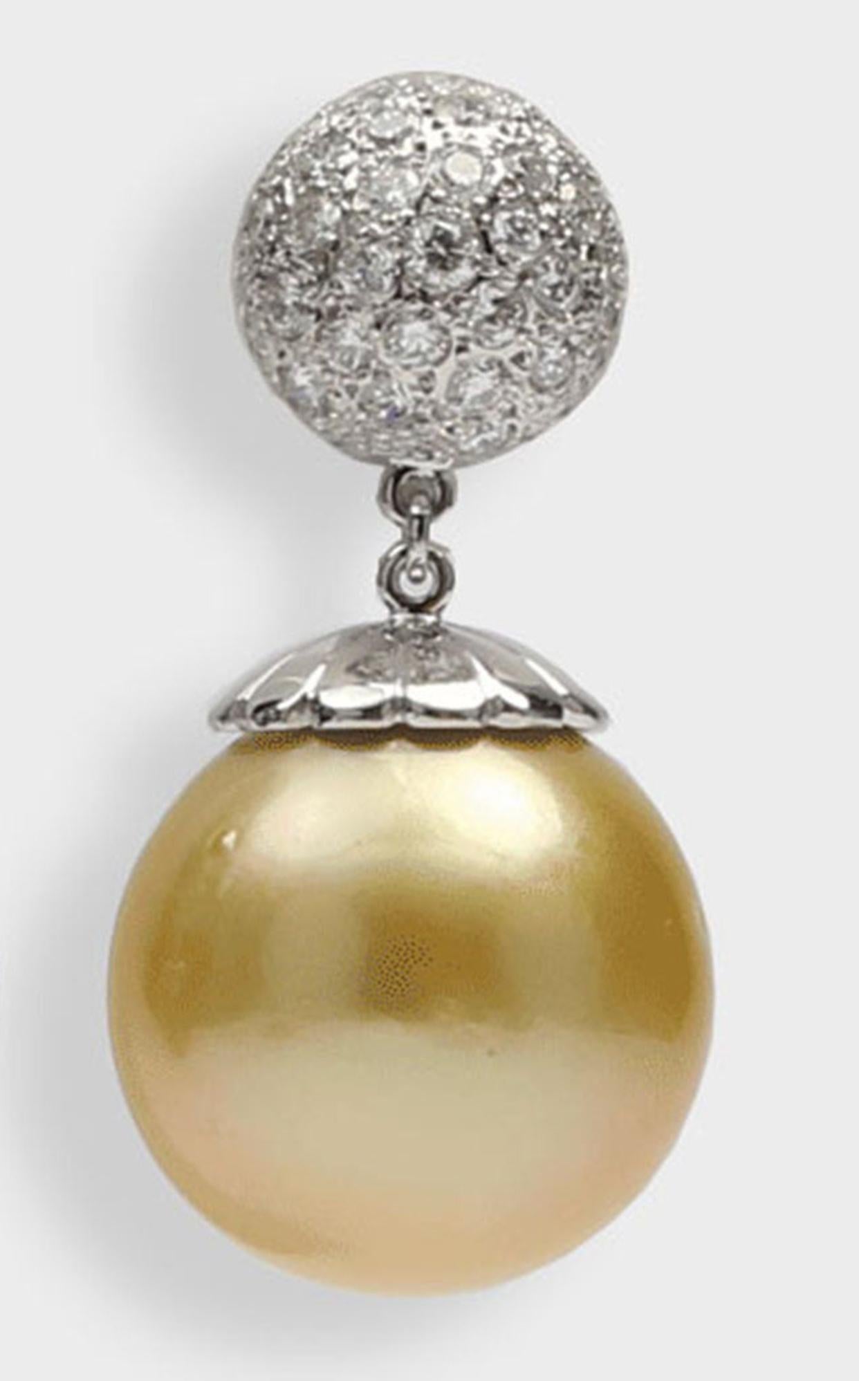 Women's South Sea Golden & Tahitian Pearl Diamond Gold Drop Earrings Estate Fine Jewelry