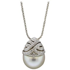 Large South Sea Pearl Diamond Gold Pendant