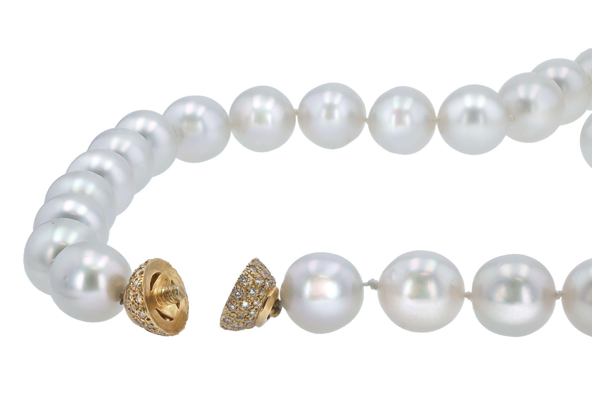 Contemporary Large South Sea Pearl Necklace Strand With 18k Diamond Clasp