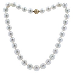 Large South Sea Pearl Necklace Strand With 18k Diamond Clasp