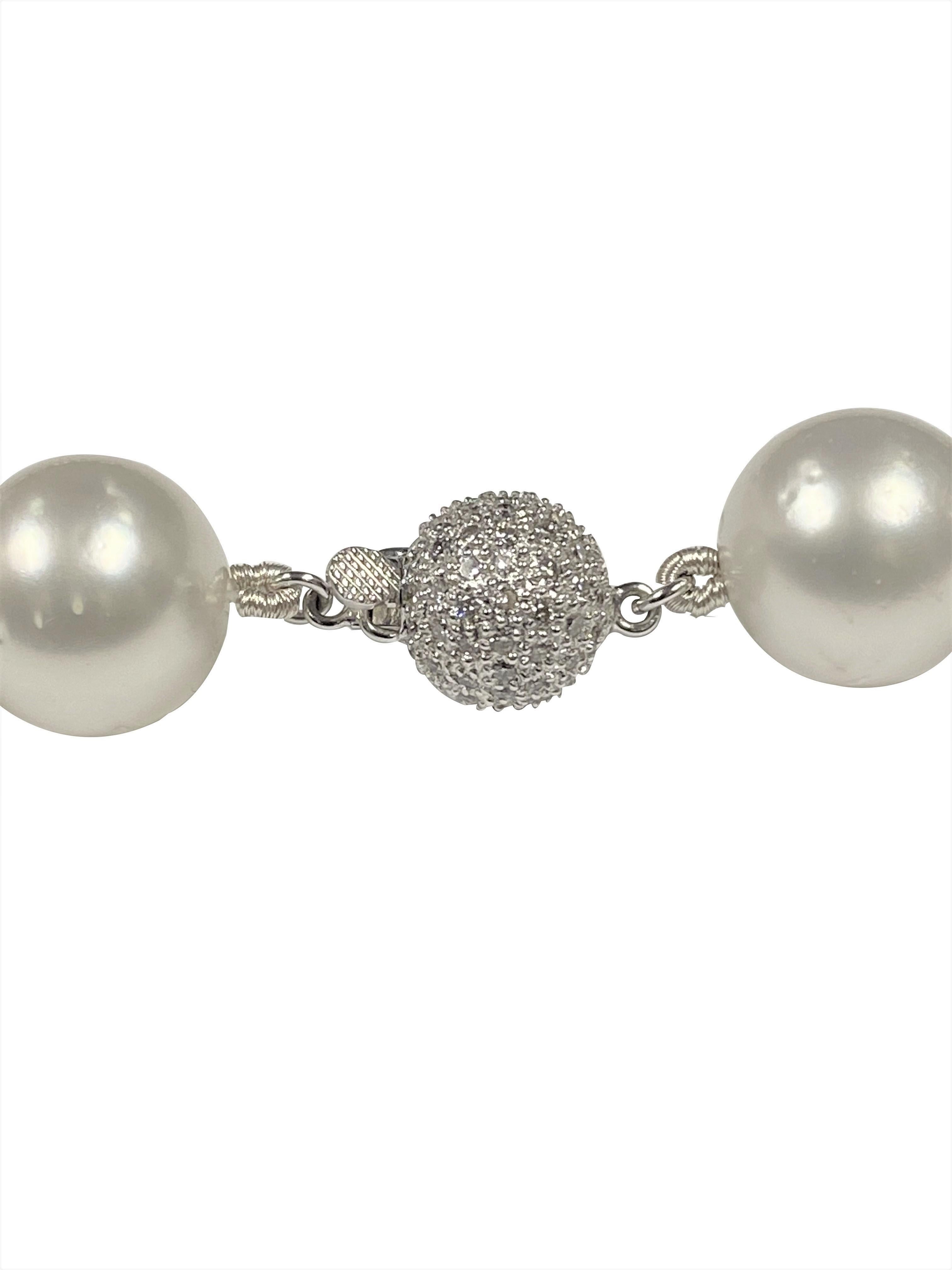 Round Cut Large South Sea Pearl Necklace with Diamond Clasp