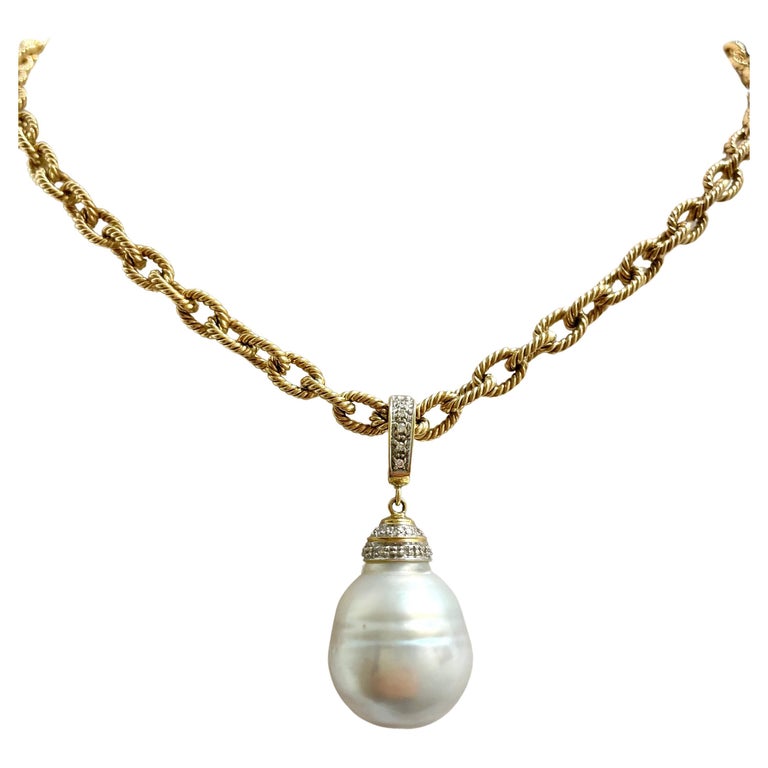 Large South Sea Pearl with Diamonds on Gold Chain Necklace For Sale at ...