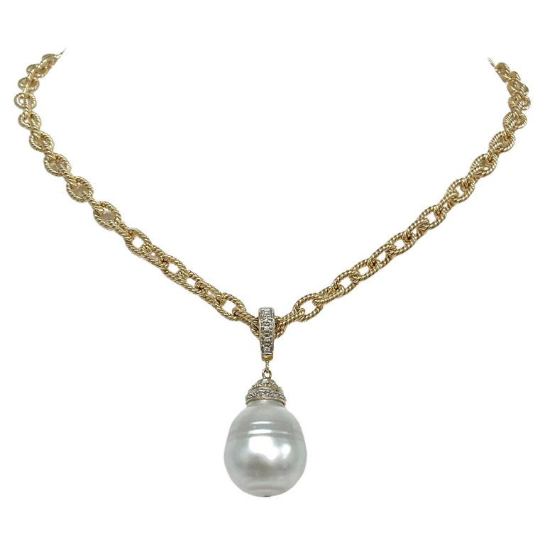 Large South Sea Pearl with Diamonds on Gold Chain Necklace For Sale at ...
