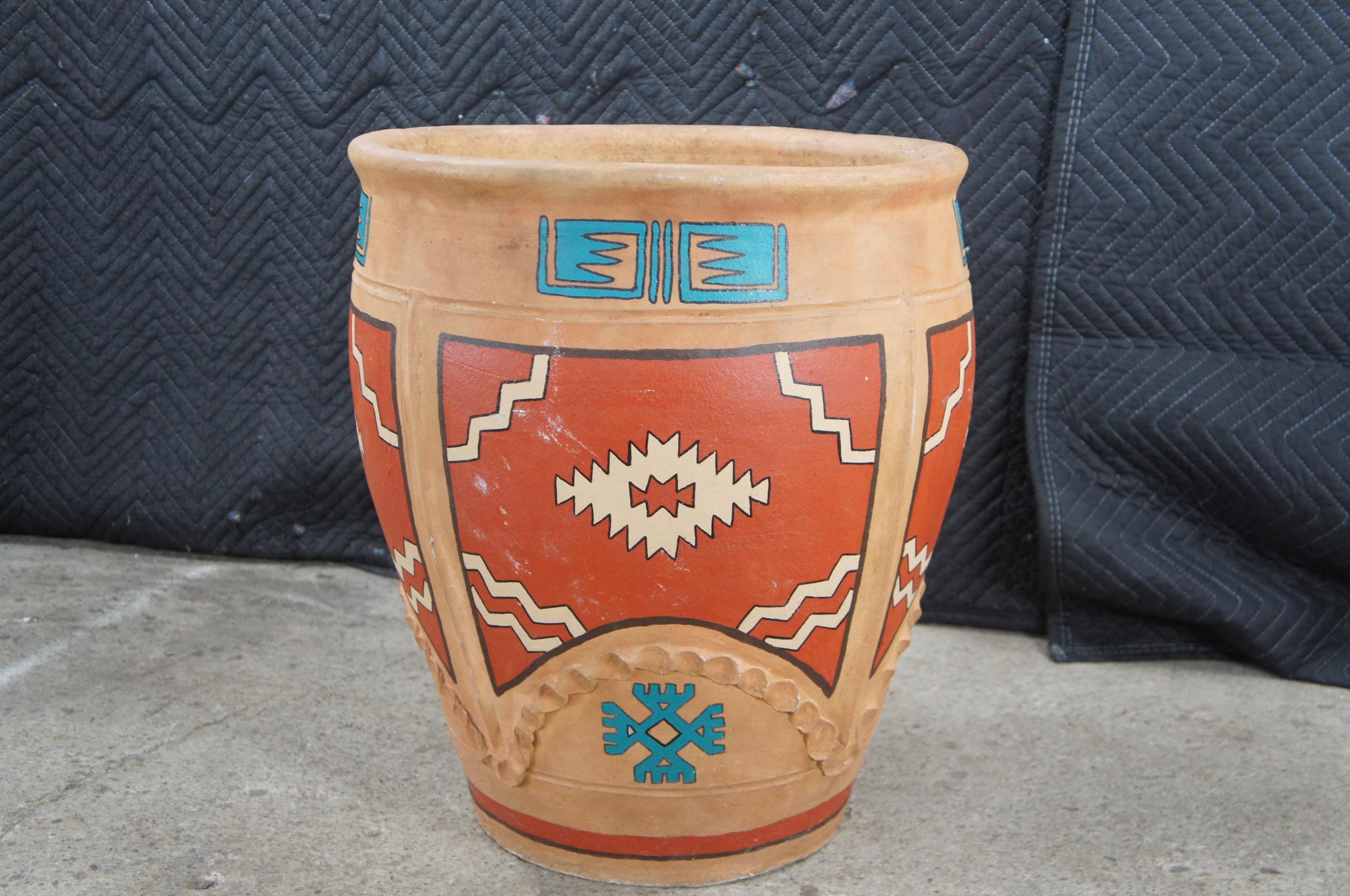 Argilla Vaso grande Southwestern dipinto a mano in ceramica di argilla in vendita