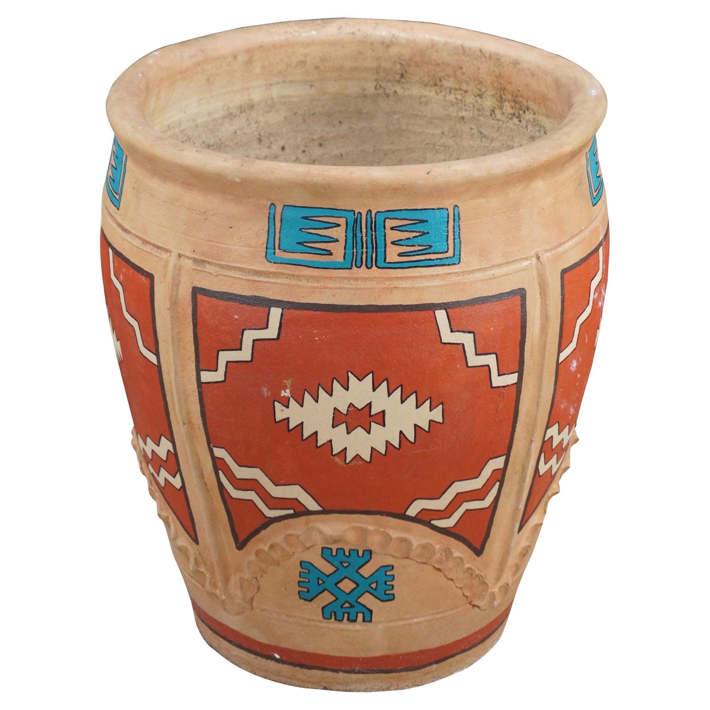 Große Southwestern Hand bemalt Ton Keramik Pflanzer Vase