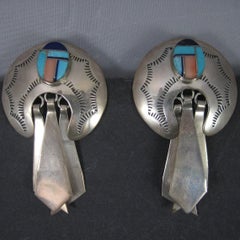 Grandi orecchini a intarsio in sterlina del sud-ovest Turchese Lapis Rosa Ostrica Spinosa