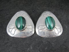 Grandes boucles d'oreilles vintage en argent sterling et malachite du Sud-Ouest