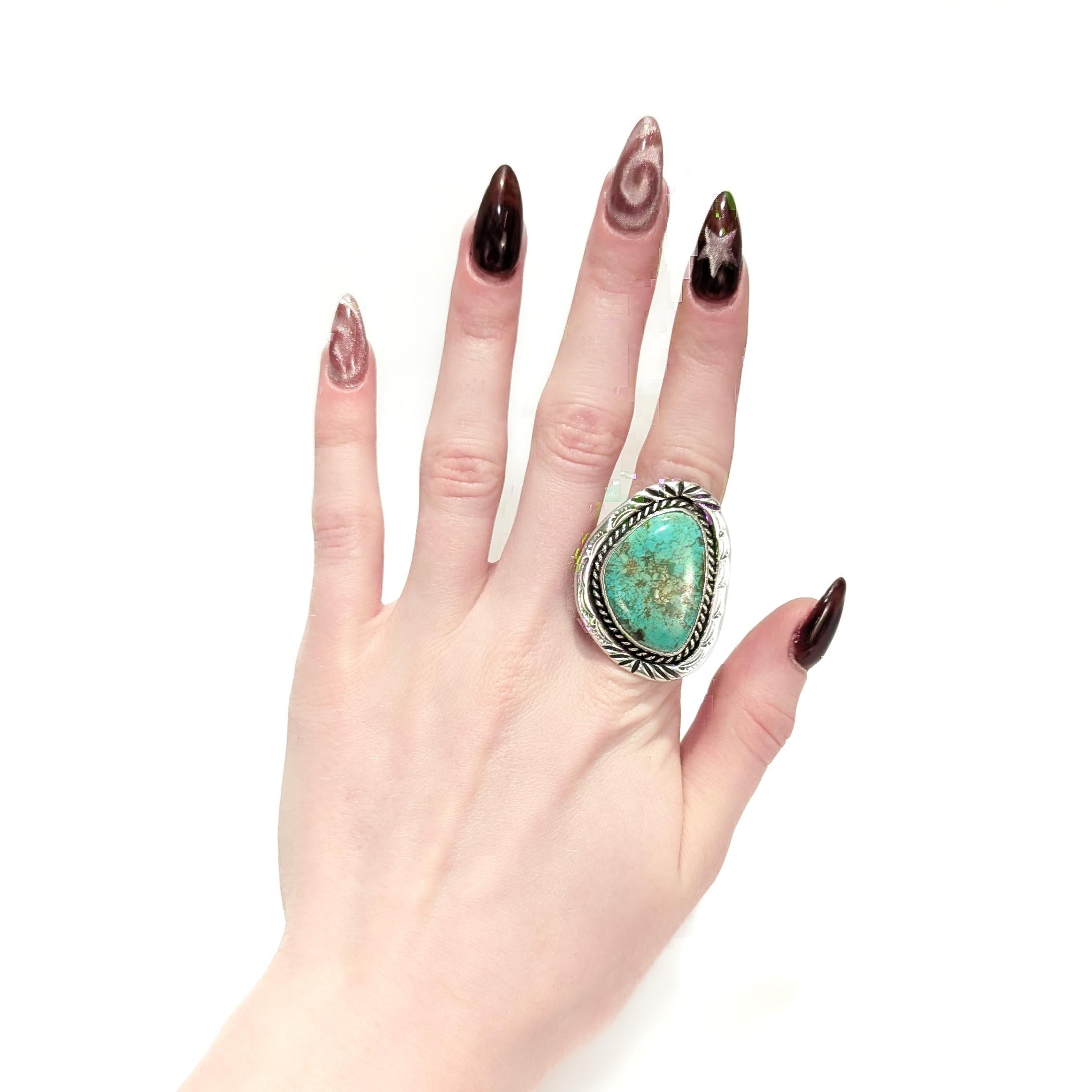 da uomo o donna Grande anello sud-occidentale in argento e turchese cabochon in vendita