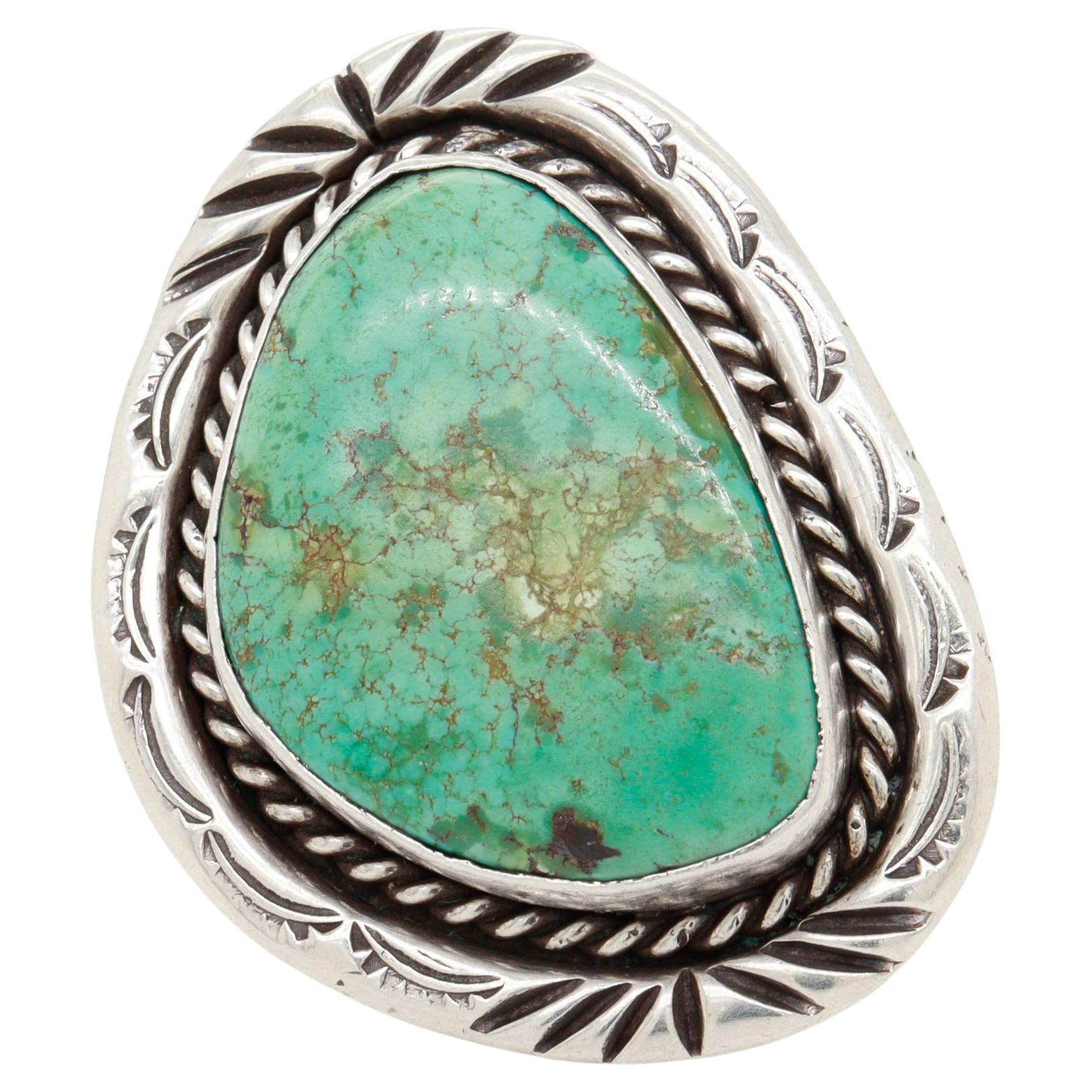 Großer Southwestern Sterling Silber & Türkis Cabochon Ring