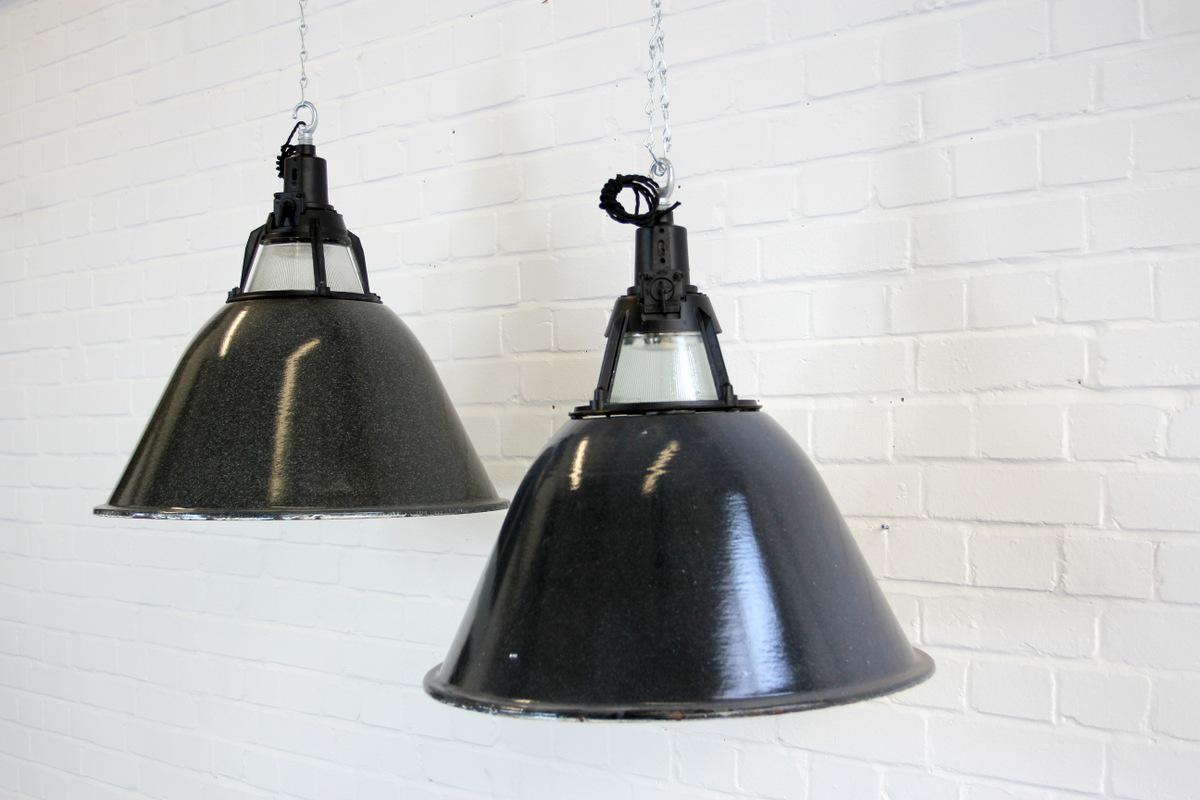 Mid-20th Century Large Soviet Industrial Factory Lights, circa 1950s