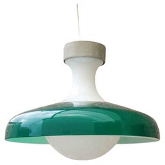 Large Space Age Ceiling Lamp, Milk Glass & Plexiglass, Italy 70s