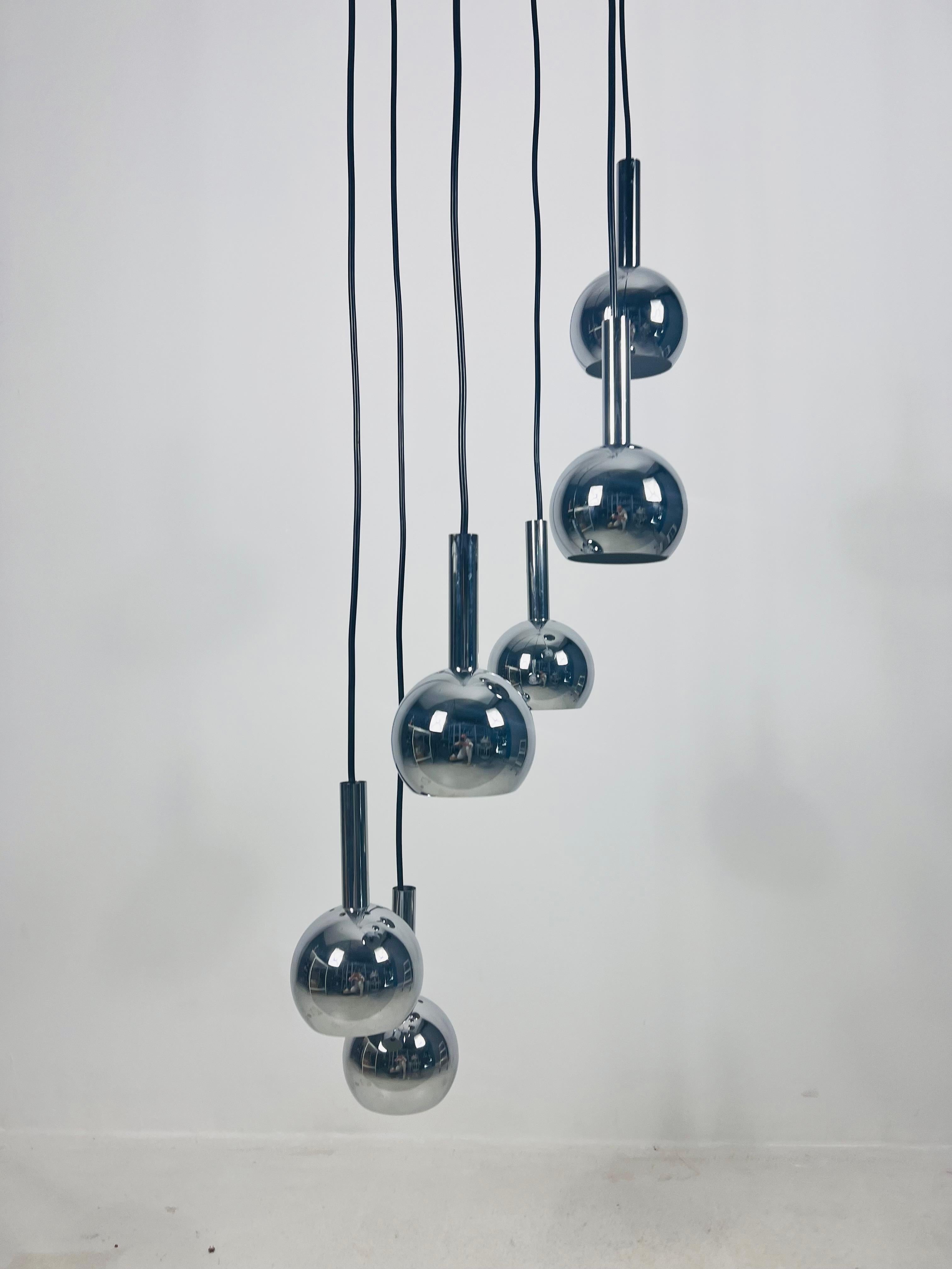 Large Space Age Chrome Cascade Pendant Lamp, Germany, 1970s For Sale 4