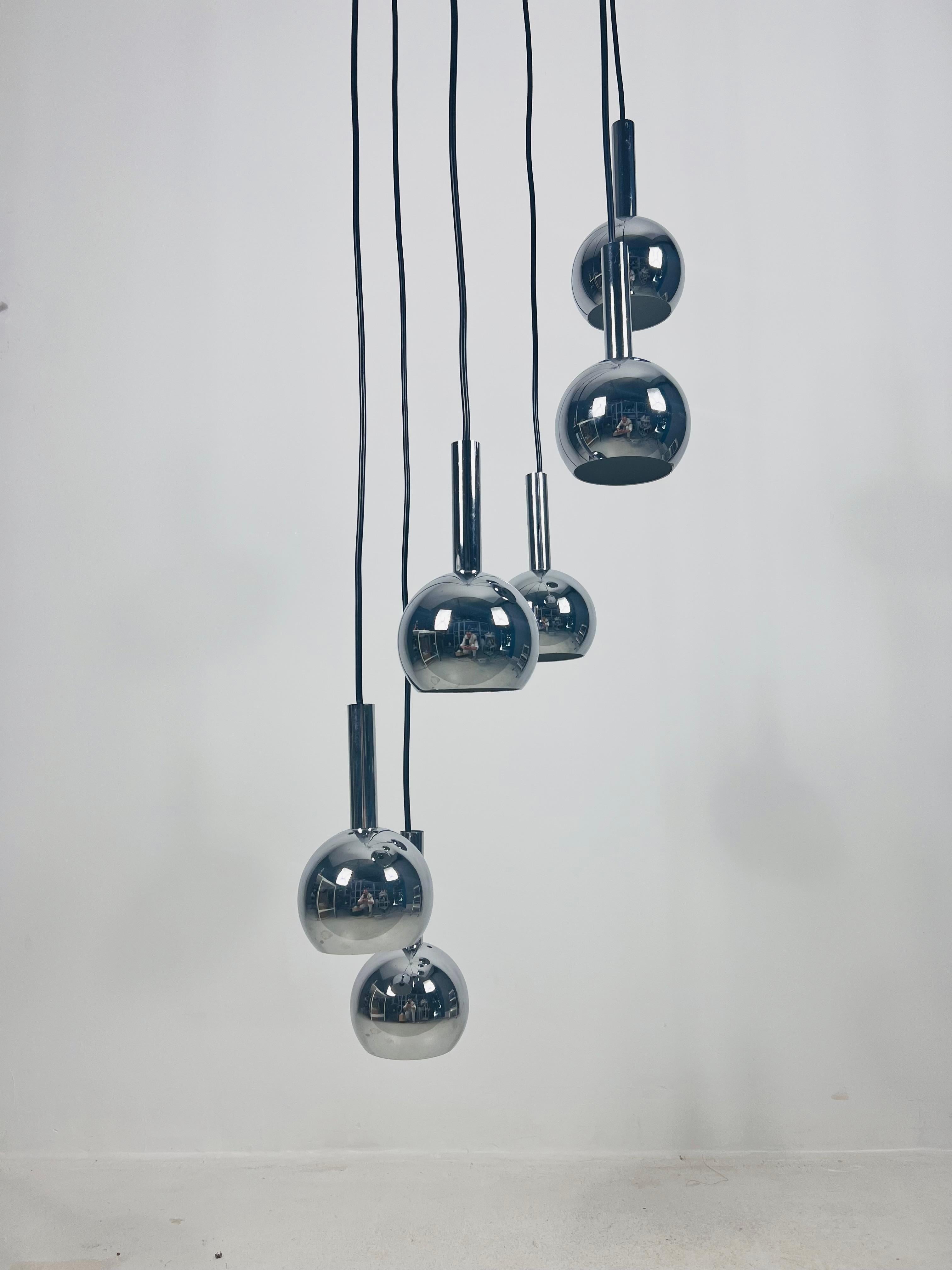 Large Space Age Chrome Cascade Pendant Lamp, Germany, 1970s For Sale 5